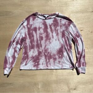 Women’s small pink white tie-dye crewneck sweater casual comfy lightweight